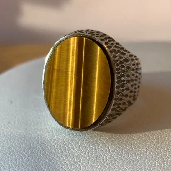 VINTAGENAVAJO NATIVE AMERICAN 925 SS TIGER EYE LARGE SIGNET RING MENS WOMANS